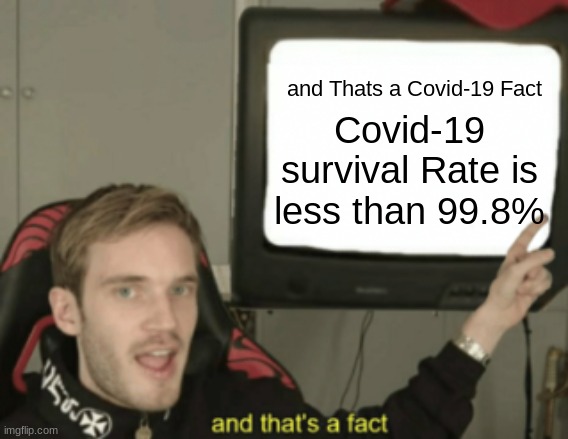and Thats a Covid-19 Fact | and Thats a Covid-19 Fact; Covid-19 survival Rate is less than 99.8% | image tagged in and that's a fact,covid-19,coronavirus,facts | made w/ Imgflip meme maker