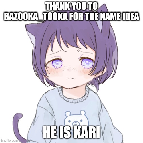 Had typo lol | THANK YOU TO BAZOOKA_TOOKA FOR THE NAME IDEA; HE IS KARI | image tagged in gb kasey | made w/ Imgflip meme maker