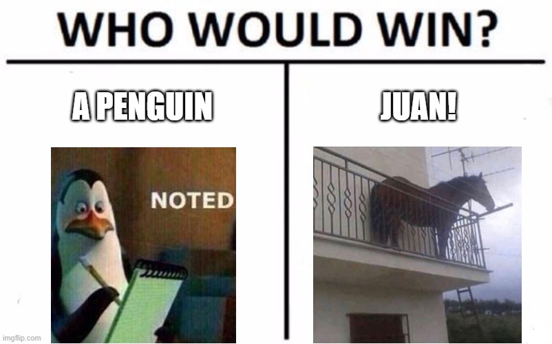 Hunter Rage Bait? | A PENGUIN; JUAN! | image tagged in memes,who would win | made w/ Imgflip meme maker