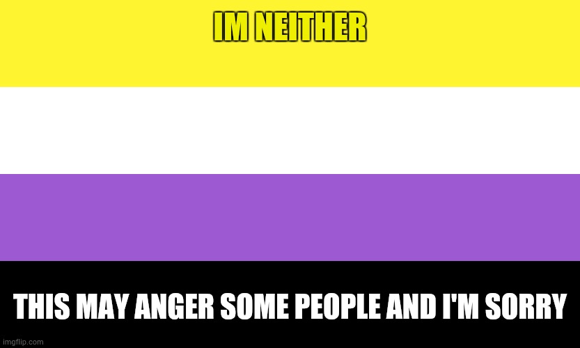 Nonbinary | IM NEITHER THIS MAY ANGER SOME PEOPLE AND I'M SORRY | image tagged in nonbinary | made w/ Imgflip meme maker