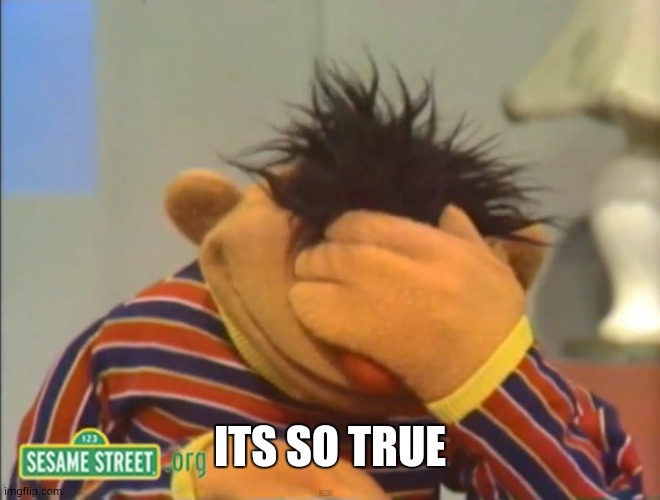 Face palm Ernie  | ITS SO TRUE | image tagged in face palm ernie | made w/ Imgflip meme maker