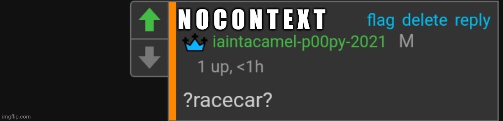 *wheeze* | N O C O N T E X T | image tagged in p00py racecar | made w/ Imgflip meme maker