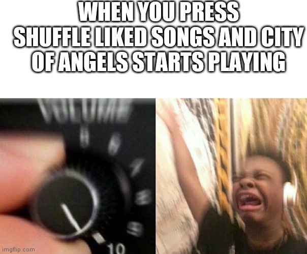 TURN IT UP | WHEN YOU PRESS SHUFFLE LIKED SONGS AND CITY OF ANGELS STARTS PLAYING | image tagged in turn it up | made w/ Imgflip meme maker