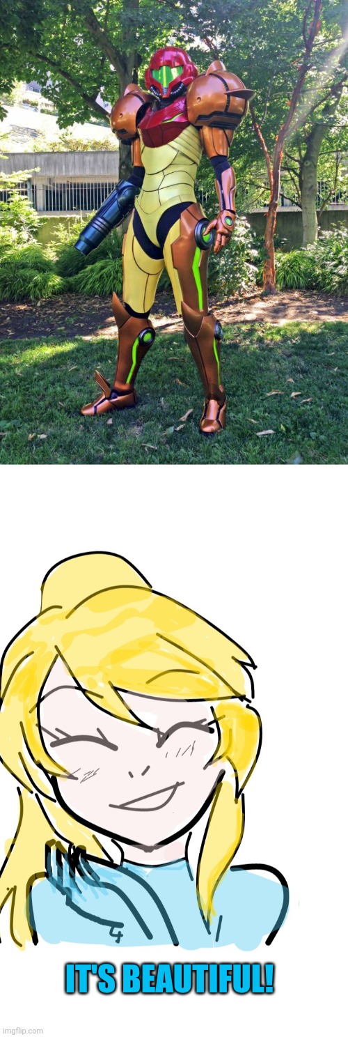 PERFECT METROID | IT'S BEAUTIFUL! | image tagged in samus aran,metroid,cosplay | made w/ Imgflip meme maker