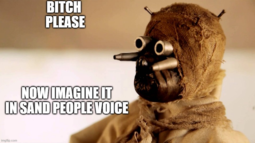 That's the Face All Right | BITCH 
PLEASE; NOW IMAGINE IT IN SAND PEOPLE VOICE | image tagged in star wars sand people | made w/ Imgflip meme maker