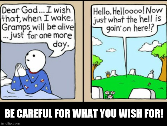 BE CAREFUL FOR WHAT YOU WISH FOR! | made w/ Imgflip meme maker