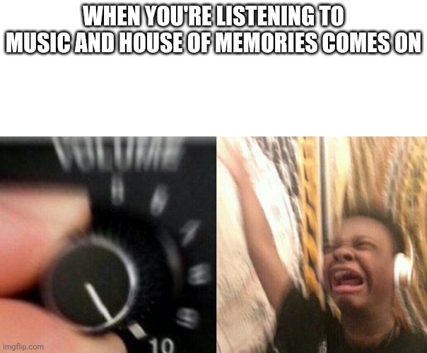 Another Panic! At The Disco song | WHEN YOU'RE LISTENING TO MUSIC AND HOUSE OF MEMORIES COMES ON | image tagged in turn it up | made w/ Imgflip meme maker