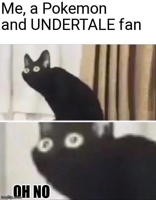 Oh No Black Cat | Me, a Pokemon and UNDERTALE fan OH NO | image tagged in oh no black cat | made w/ Imgflip meme maker