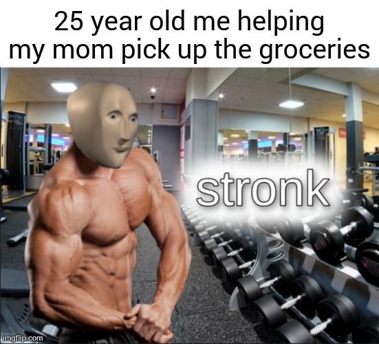 stronks | 25 year old me helping my mom pick up the groceries | image tagged in stronks | made w/ Imgflip meme maker