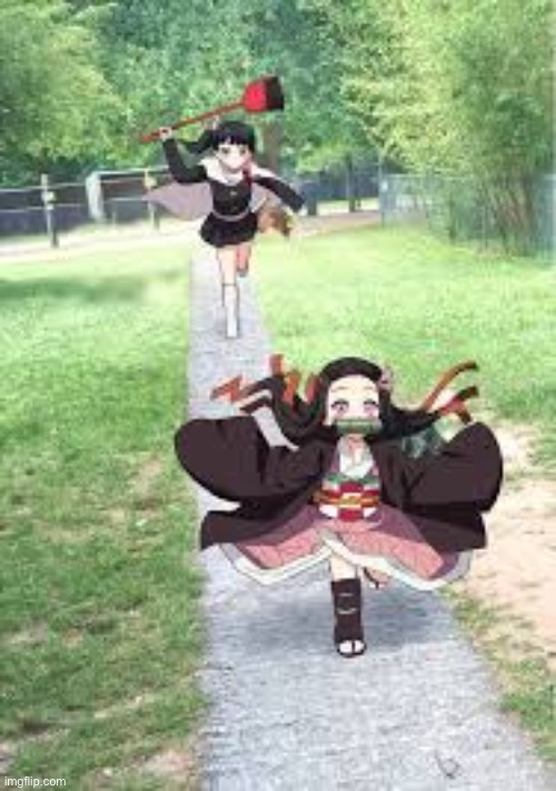 Don’t mind me, just strolling through the park. | image tagged in nezuko meme | made w/ Imgflip meme maker