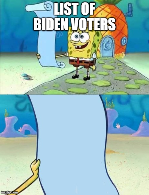 Nobody voted for biden | LIST OF BIDEN VOTERS | image tagged in spongebob's list of | made w/ Imgflip meme maker