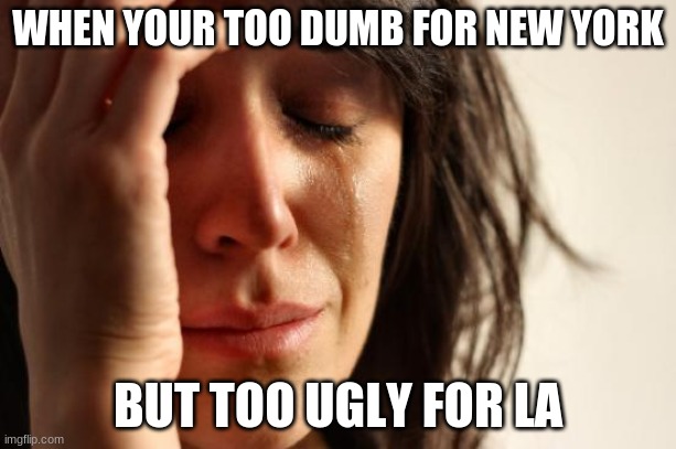 bRuH | WHEN YOUR TOO DUMB FOR NEW YORK; BUT TOO UGLY FOR LA | image tagged in memes,first world problems | made w/ Imgflip meme maker