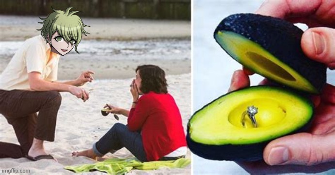 Get it? Causes he's an avacado | image tagged in danganronpa,proposal,stock photos,guacamole | made w/ Imgflip meme maker