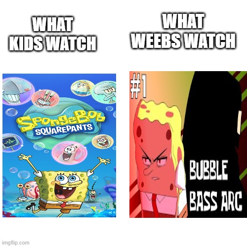 Blank Transparent Square Meme | WHAT WEEBS WATCH; WHAT KIDS WATCH | image tagged in memes,blank transparent square | made w/ Imgflip meme maker