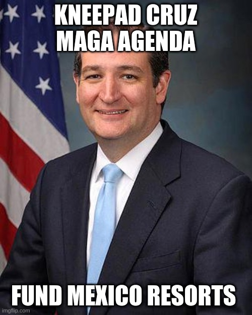kneepad | KNEEPAD CRUZ MAGA AGENDA; FUND MEXICO RESORTS | image tagged in ted cruz | made w/ Imgflip meme maker