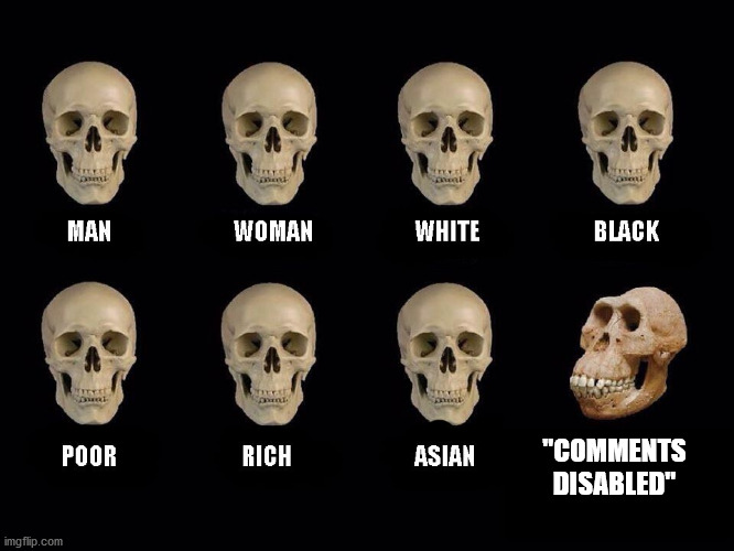 Stop doing this, you weak close-minded moron; if you can't debate, you dont belong. | "COMMENTS DISABLED" | image tagged in empty skulls of truth | made w/ Imgflip meme maker