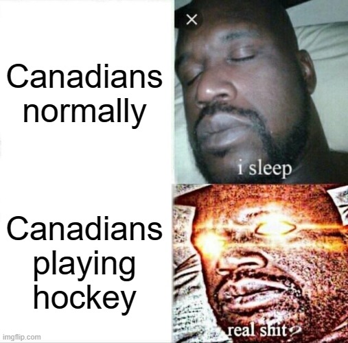 free ice cream nuggets | Canadians normally; Canadians playing hockey | image tagged in memes,sleeping shaq | made w/ Imgflip meme maker