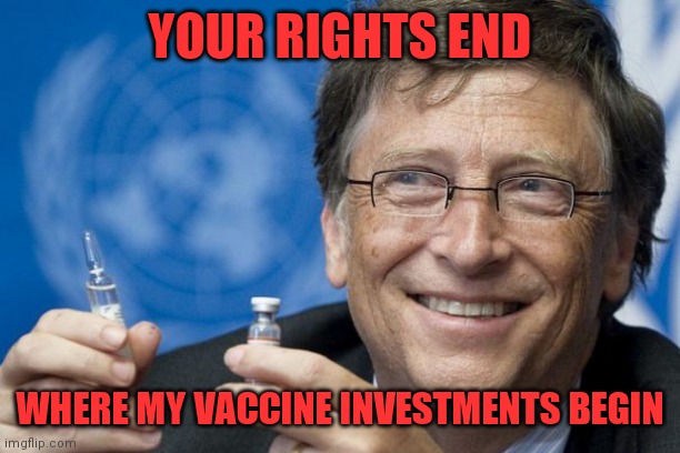 Epstein's associate has a jab for you | YOUR RIGHTS END; WHERE MY VACCINE INVESTMENTS BEGIN | image tagged in satanist playing with bioweapons | made w/ Imgflip meme maker