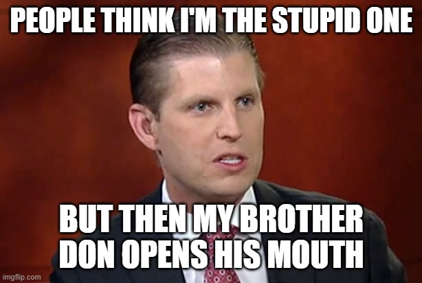 Eric trump | PEOPLE THINK I'M THE STUPID ONE BUT THEN MY BROTHER DON OPENS HIS MOUTH | image tagged in eric trump | made w/ Imgflip meme maker