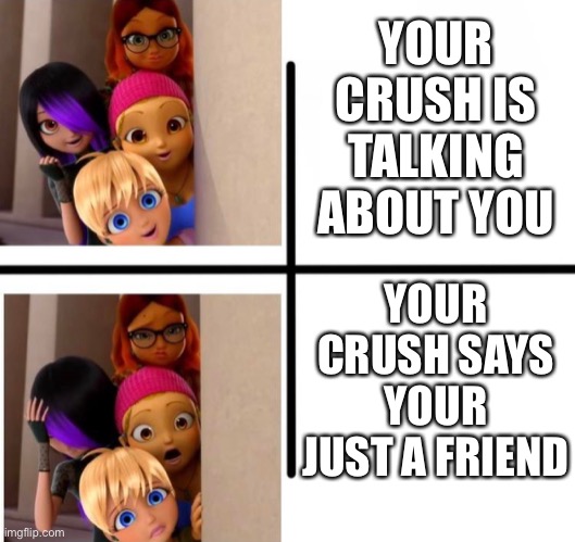 Marinette's full life | YOUR CRUSH IS TALKING ABOUT YOU; YOUR CRUSH SAYS YOUR JUST A FRIEND | made w/ Imgflip meme maker