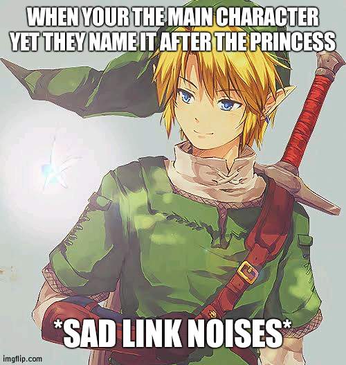 The Legend of Link | WHEN YOUR THE MAIN CHARACTER YET THEY NAME IT AFTER THE PRINCESS; *SAD LINK NOISES* | image tagged in link,princess,the legend of zelda | made w/ Imgflip meme maker