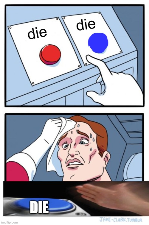 Two Buttons | die; die; DIE | image tagged in memes,two buttons | made w/ Imgflip meme maker