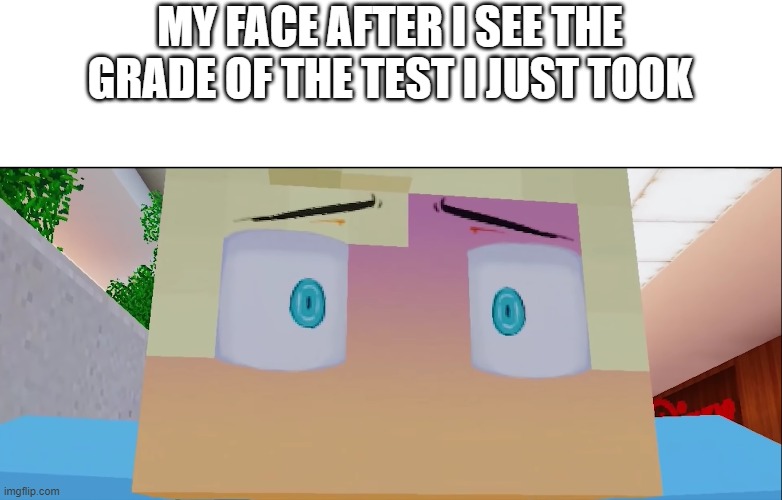 And an angry text from my dad | MY FACE AFTER I SEE THE GRADE OF THE TEST I JUST TOOK | image tagged in aphmau,bad grades | made w/ Imgflip meme maker