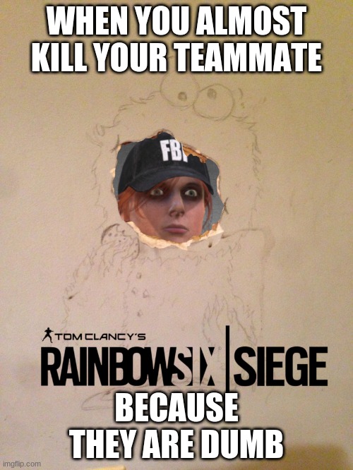 when ur team mates are dumb | WHEN YOU ALMOST KILL YOUR TEAMMATE; BECAUSE THEY ARE DUMB | image tagged in rainbow six siege | made w/ Imgflip meme maker