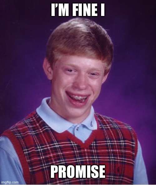 Bad Luck Brian Meme | I’M FINE I; PROMISE | image tagged in memes,bad luck brian | made w/ Imgflip meme maker