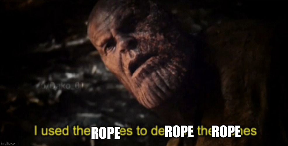 I used the stones to destroy the stones | ROPE ROPE ROPE | image tagged in i used the stones to destroy the stones | made w/ Imgflip meme maker