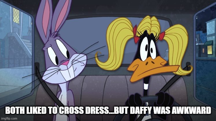 Awkward Duck | BOTH LIKED TO CROSS DRESS...BUT DAFFY WAS AWKWARD | image tagged in looney tunes | made w/ Imgflip meme maker