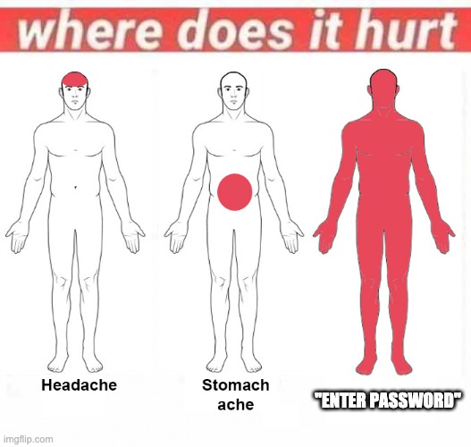 Where does it hurt? | "ENTER PASSWORD" | image tagged in where does it hurt | made w/ Imgflip meme maker