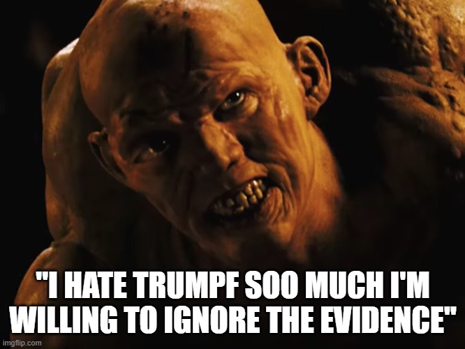 "I HATE TRUMPF SOO MUCH I'M WILLING TO IGNORE THE EVIDENCE" | made w/ Imgflip meme maker