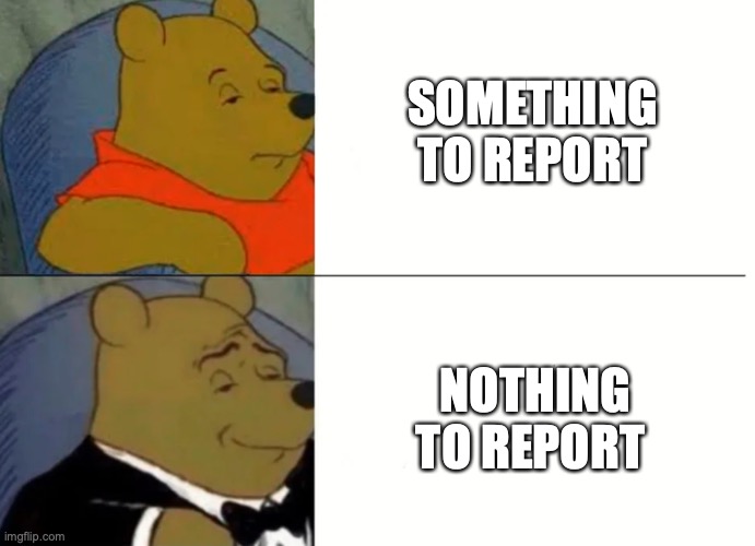 pp | SOMETHING TO REPORT; NOTHING TO REPORT | image tagged in fancy winnie the pooh meme | made w/ Imgflip meme maker