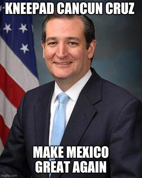 cruz | KNEEPAD CANCUN CRUZ; MAKE MEXICO GREAT AGAIN | image tagged in ted cruz | made w/ Imgflip meme maker