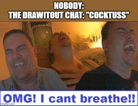 LMAO | NOBODY:
THE DRAWITOUT CHAT: "COCKTUSS" | image tagged in lmao | made w/ Imgflip meme maker