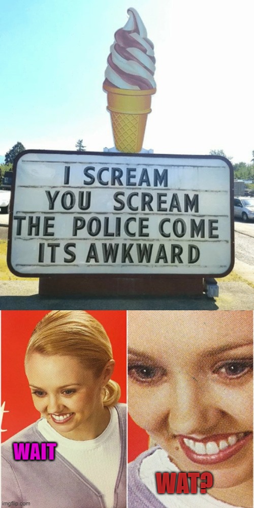 This became a trend? Google it and you'll see many. | WAT? WAIT | image tagged in wait what,memes,i scream you scream,ice cream,marquee | made w/ Imgflip meme maker