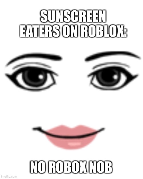 Sunscreen eaters | SUNSCREEN EATERS ON ROBLOX:; NO ROBOX NOB | image tagged in roblox noob | made w/ Imgflip meme maker
