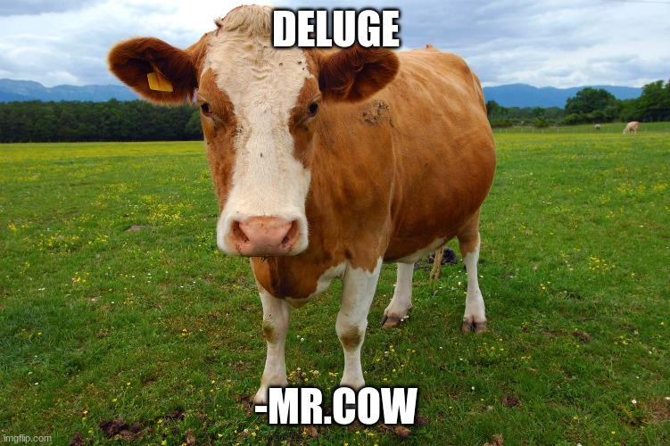 c0w LOves RAin | DELUGE; -MR.COW | image tagged in cow | made w/ Imgflip meme maker