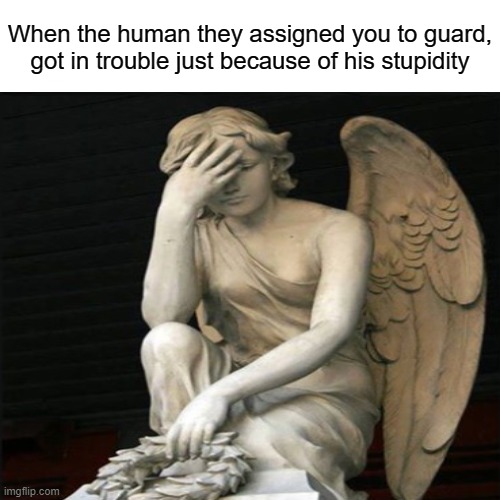 My guardian angels everyday mood... | When the human they assigned you to guard, got in trouble just because of his stupidity | made w/ Imgflip meme maker