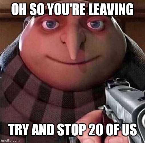 20 followers in 24 hours. Let's go | OH SO YOU'RE LEAVING; TRY AND STOP 20 OF US | image tagged in oh so you do thing | made w/ Imgflip meme maker