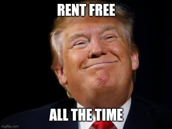 Smug Trump | RENT FREE ALL THE TIME | image tagged in smug trump | made w/ Imgflip meme maker