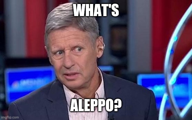 Gary Johnson | WHAT'S ALEPPO? | image tagged in gary johnson | made w/ Imgflip meme maker