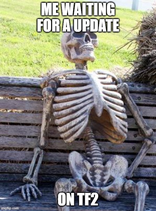 tf2 love | ME WAITING FOR A UPDATE; ON TF2 | image tagged in memes,waiting skeleton | made w/ Imgflip meme maker