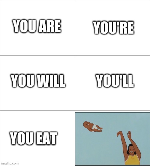 blank comic | YOU'RE; YOU ARE; YOU WILL; YOU'LL; YOU EAT | image tagged in blank comic | made w/ Imgflip meme maker