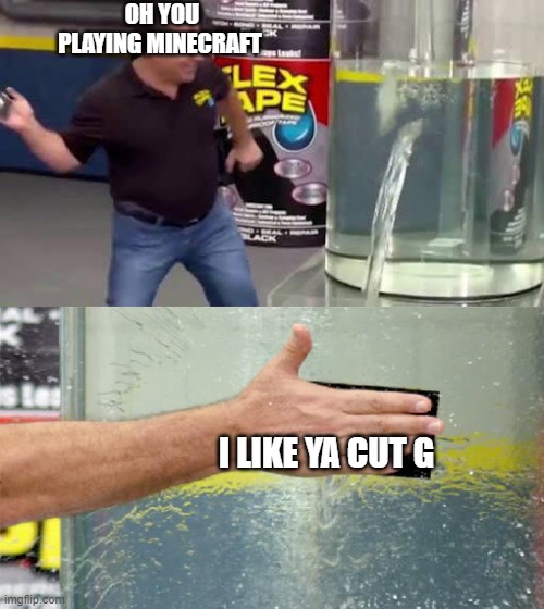 Flex Tape | OH YOU PLAYING MINECRAFT; I LIKE YA CUT G | image tagged in flex tape | made w/ Imgflip meme maker