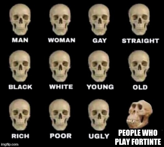 idiot skull |  PEOPLE WHO PLAY FORTINTE | image tagged in idiot skull | made w/ Imgflip meme maker