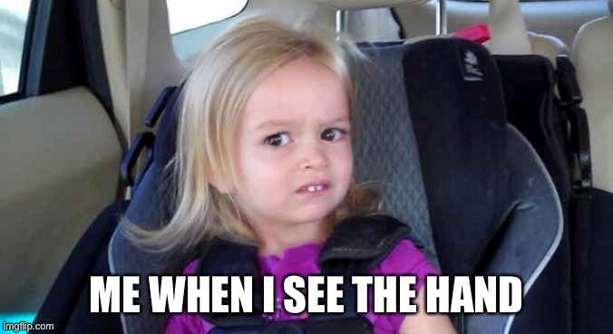 wtf girl | ME WHEN I SEE THE HAND | image tagged in wtf girl | made w/ Imgflip meme maker