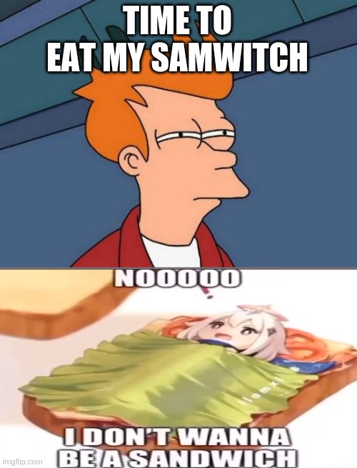 Futurama Fry | TIME TO EAT MY SAMWITCH | image tagged in memes,futurama fry | made w/ Imgflip meme maker