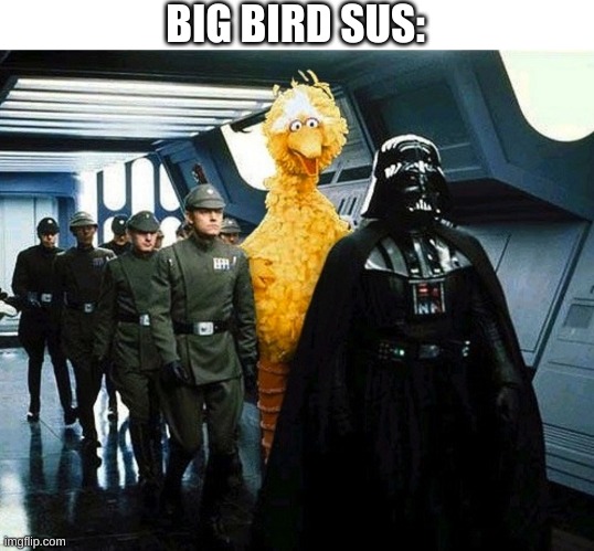 vader big bird | BIG BIRD SUS: | image tagged in vader big bird | made w/ Imgflip meme maker